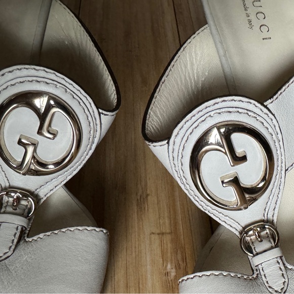 Gucci 1973 Saddle Leather T-strap Wood Platform Clog Sandals White 39 9 - Picture 6 of 11